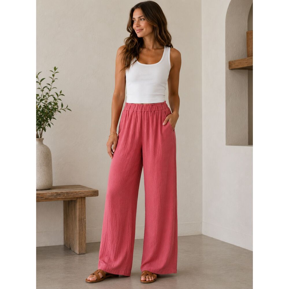 Hilary Radley Pink Wide Leg Pants XL Pull On Elastic Waist